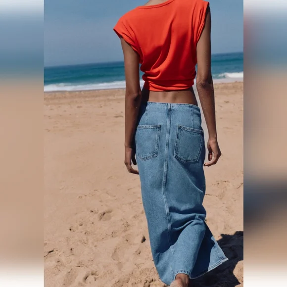 ZARA CROSSOVER Z1975 DENIM MIDI SKIRT - Picture 5 of 7